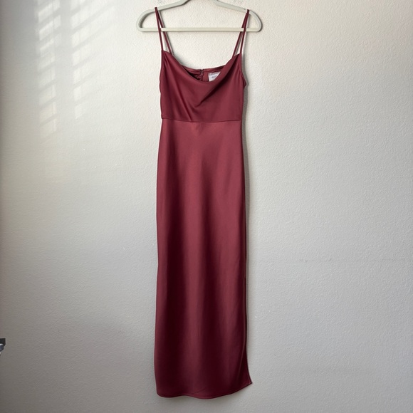Anthropologie BHLDN Cali Satin Cowl-Neck Midi Slip Dress in Rust - Picture 2 of 16